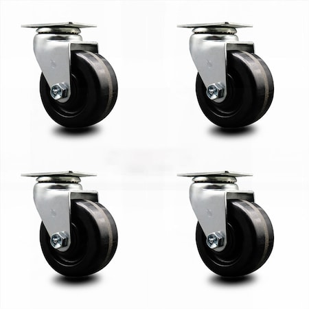 Service Caster 4 Inch Phenolic Wheel Swivel Caster Set with Roller Bearings SCC SCC-20S420-PHR-4
